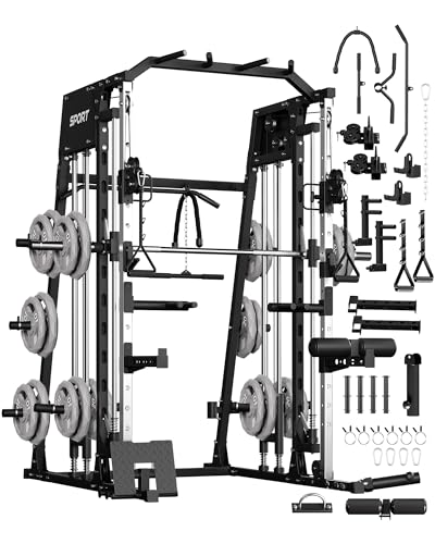 2200LBS Squat Rack Power Cage with Smith Bar and Cable Systems S215