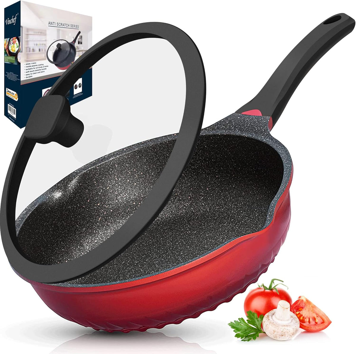 11In/5Qt Aluminum Nonstick Deep Frying Pan with Lid K89204