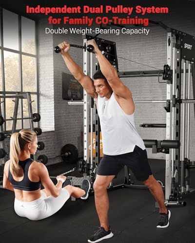 2200LBS Squat Rack Power Cage with Smith Bar and Cable Systems S215