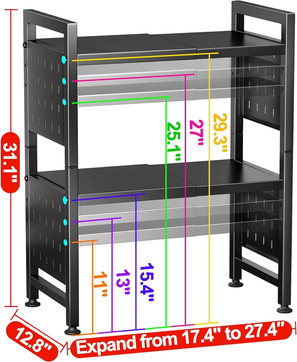 3-Tier Heavy Duty Microwave Stand with 9 Hooks and Cutting Boards V836