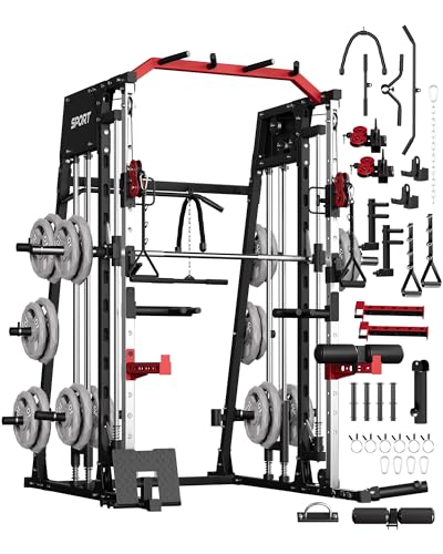 2200LBS Squat Rack Power Cage with Smith Bar and Cable Systems S215