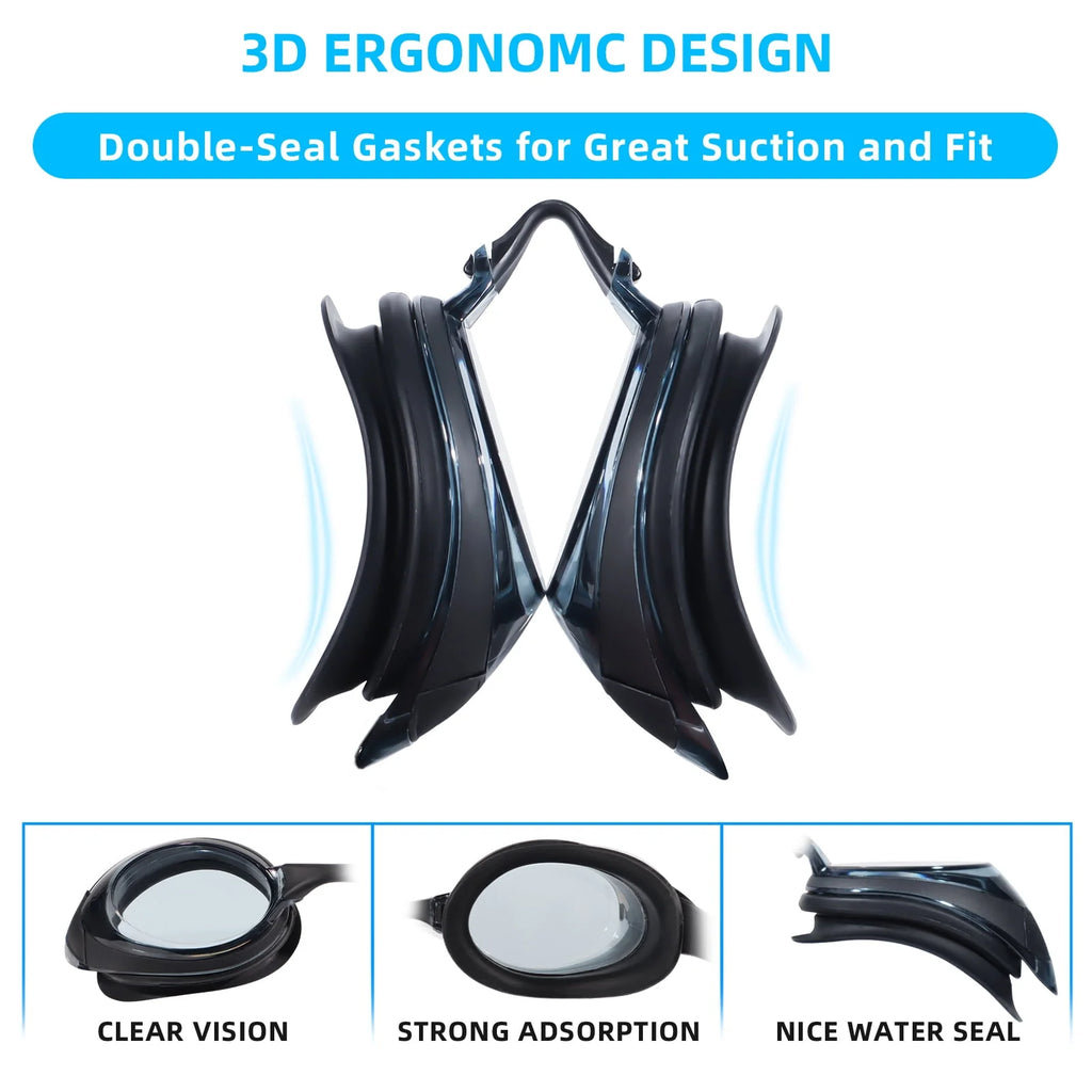 2pack Anti-Fog No Leak Swim Goggles with 3 Nose Pieces R982
