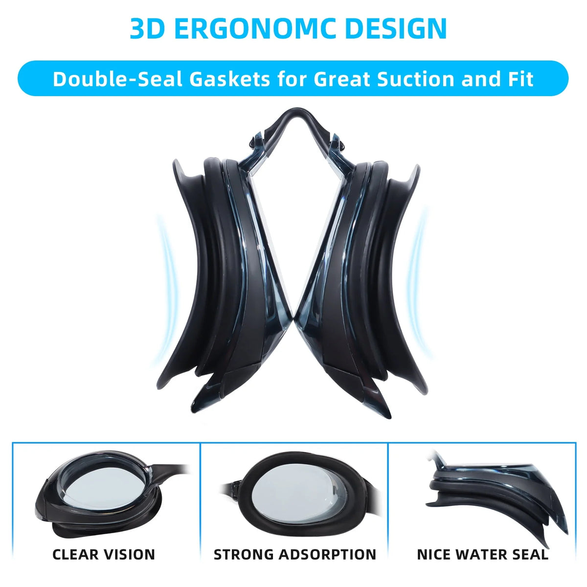 2pack Anti-Fog No Leak Swim Goggles with 3 Nose Pieces R982