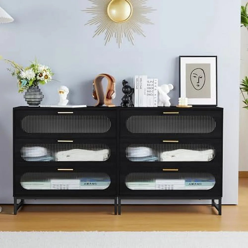 3 Drawer Tempered Glass Wood Dresser V529944