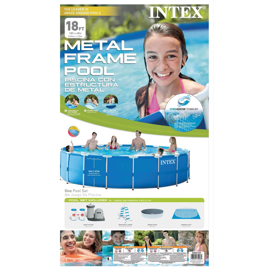 18ft x 48in Metal Frame Swimming Pool Set with Pump O34212