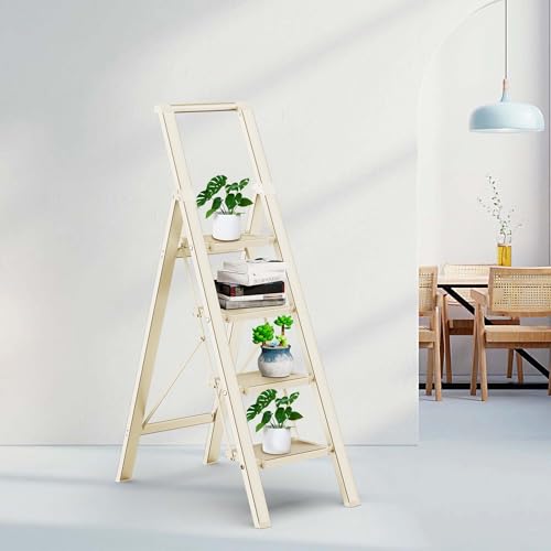 2 Step Ladder Portable Folding Step Stool with Anti-Slip Pedal, White, 300lbs I936