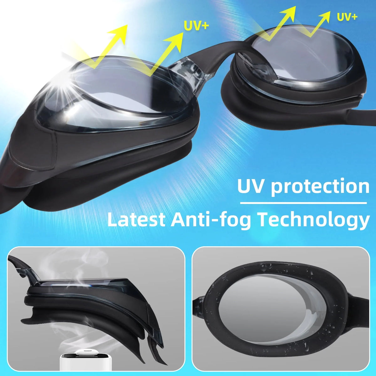 2pack Anti-Fog No Leak Swim Goggles with 3 Nose Pieces R982