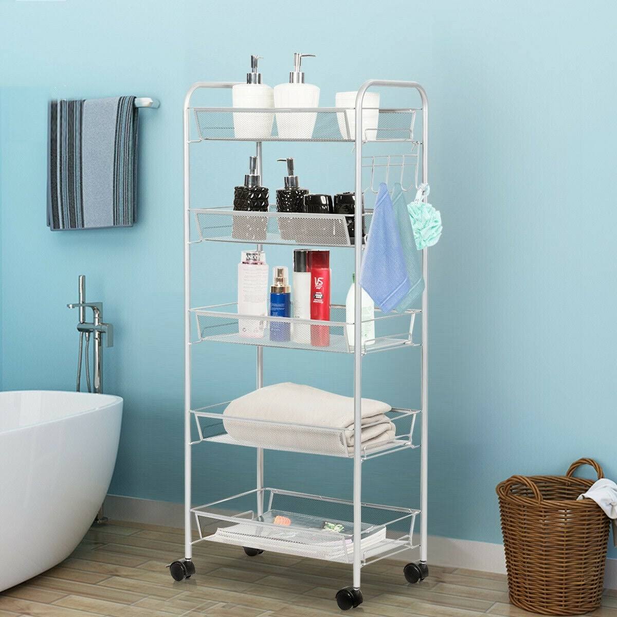 5 Tier Mesh Rolling Utility Cart Grey A242579