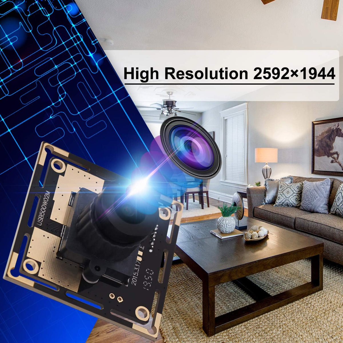 5 Megapixel USB Camera Module with 170 Degree Fisheye Lens Wide Angle HD Webcamera E780215