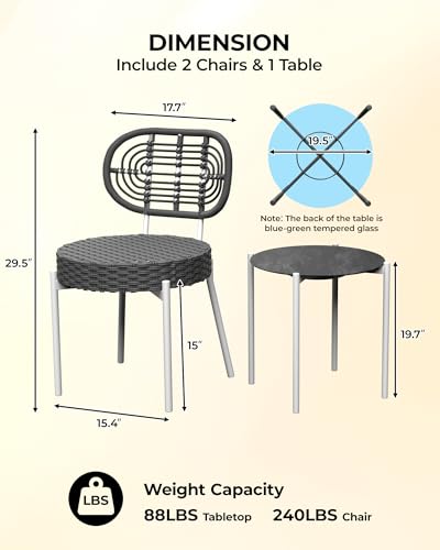 3 Piece Rattan Patio Dining Set with Round Table X616