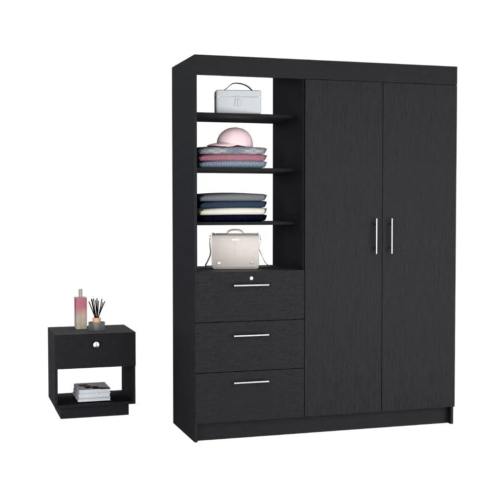 2 Piece Bedroom Set Armoire and Nightstand Black Wengue Finish R107