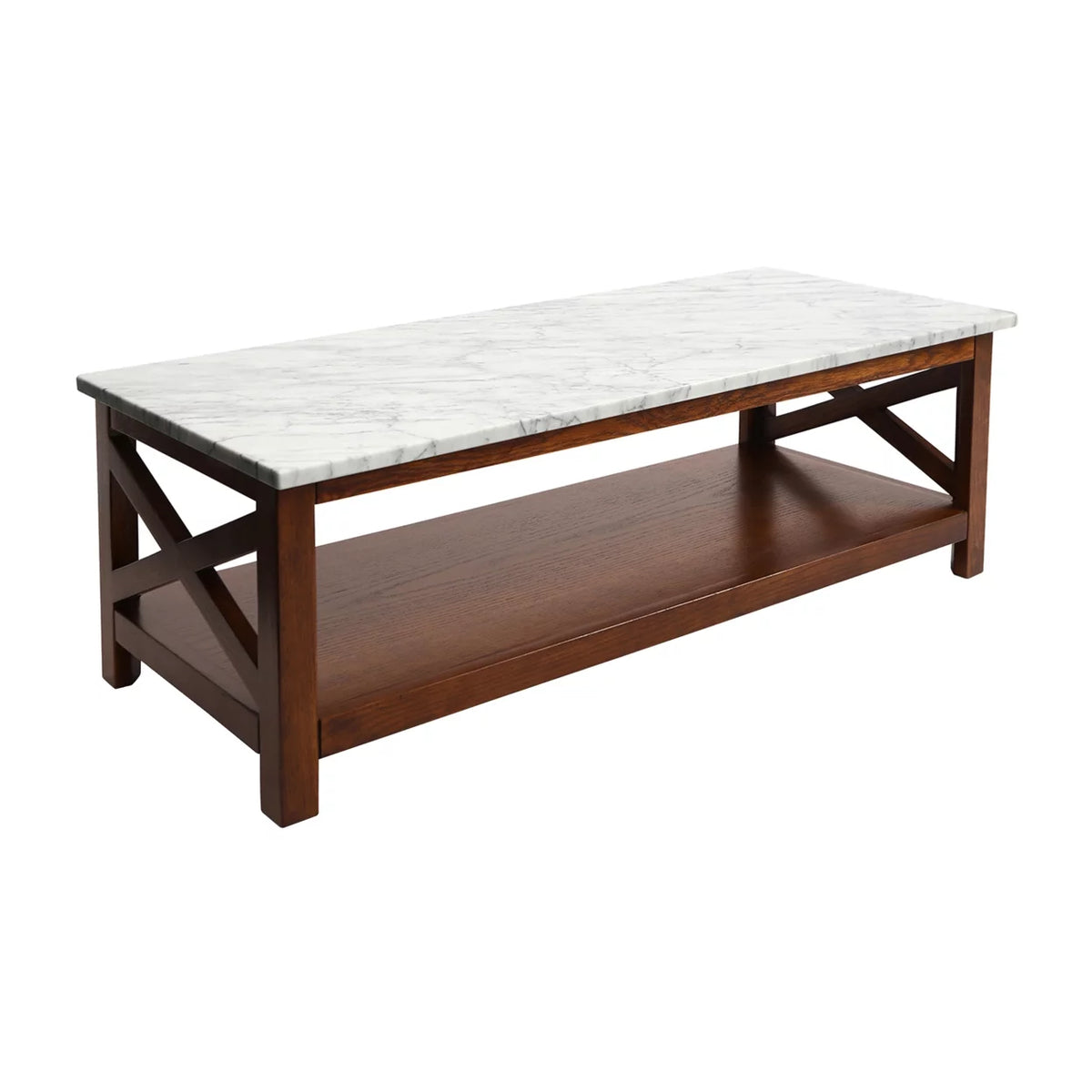 44" Rectangular White Marble Coffee Table with Solid Wood Legs L834