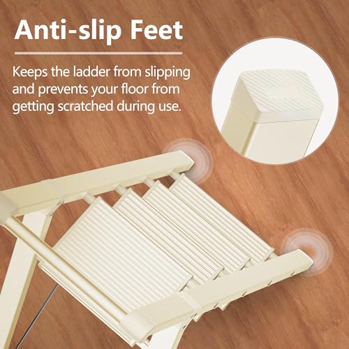 2 Step Ladder Portable Folding Step Stool with Anti-Slip Pedal, White, 300lbs I936