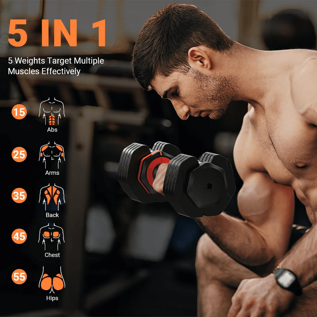 55lb 5 in 1 Adjustable Dumbbell Set with Rack N8541