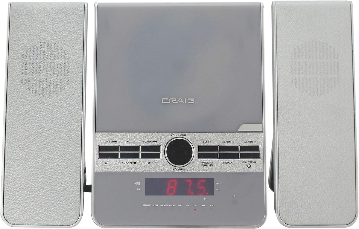 3-Piece Vertical CD Stereo Shelf System with AM/FM Radio, Bluetooth, Remote Control in Silver D262128