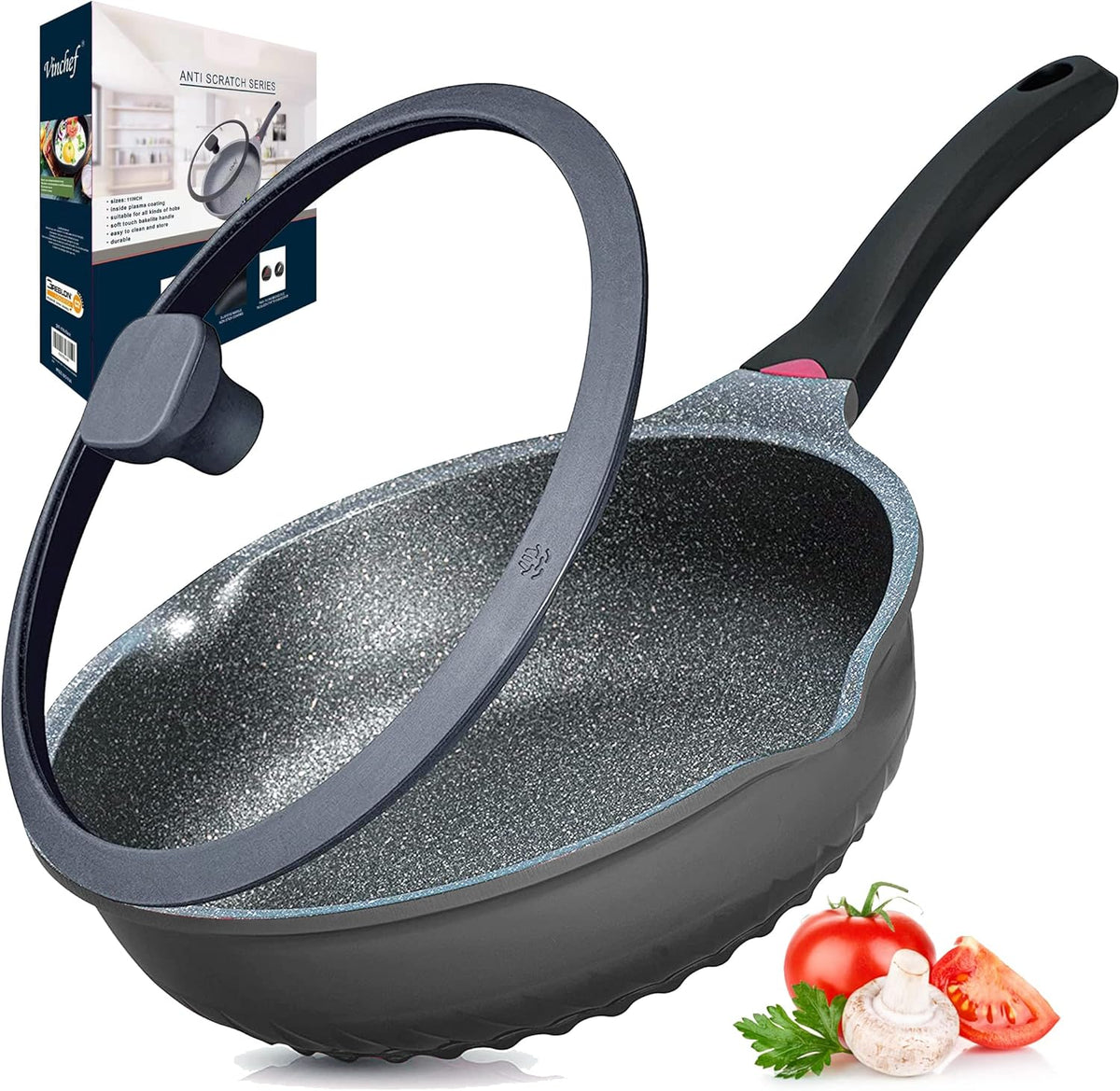 11In/5Qt Aluminum Nonstick Deep Frying Pan with Lid K89204