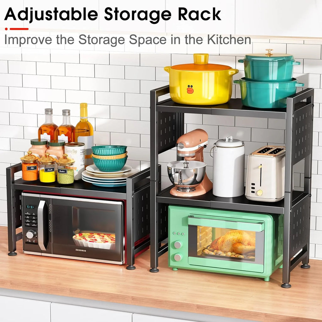 3-Tier Heavy Duty Microwave Stand with 9 Hooks and Cutting Boards V836