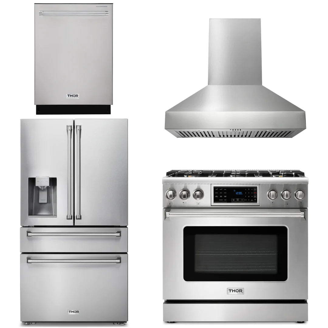 36 Gas Range, Range Hood, Refrigerator with Water and Ice Dispenser, Dishwasher K824
