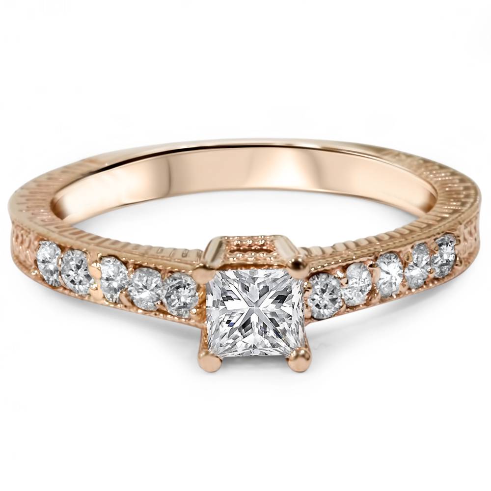 14K Rose Gold Princess Cut Diamond Engagement Ring T7881