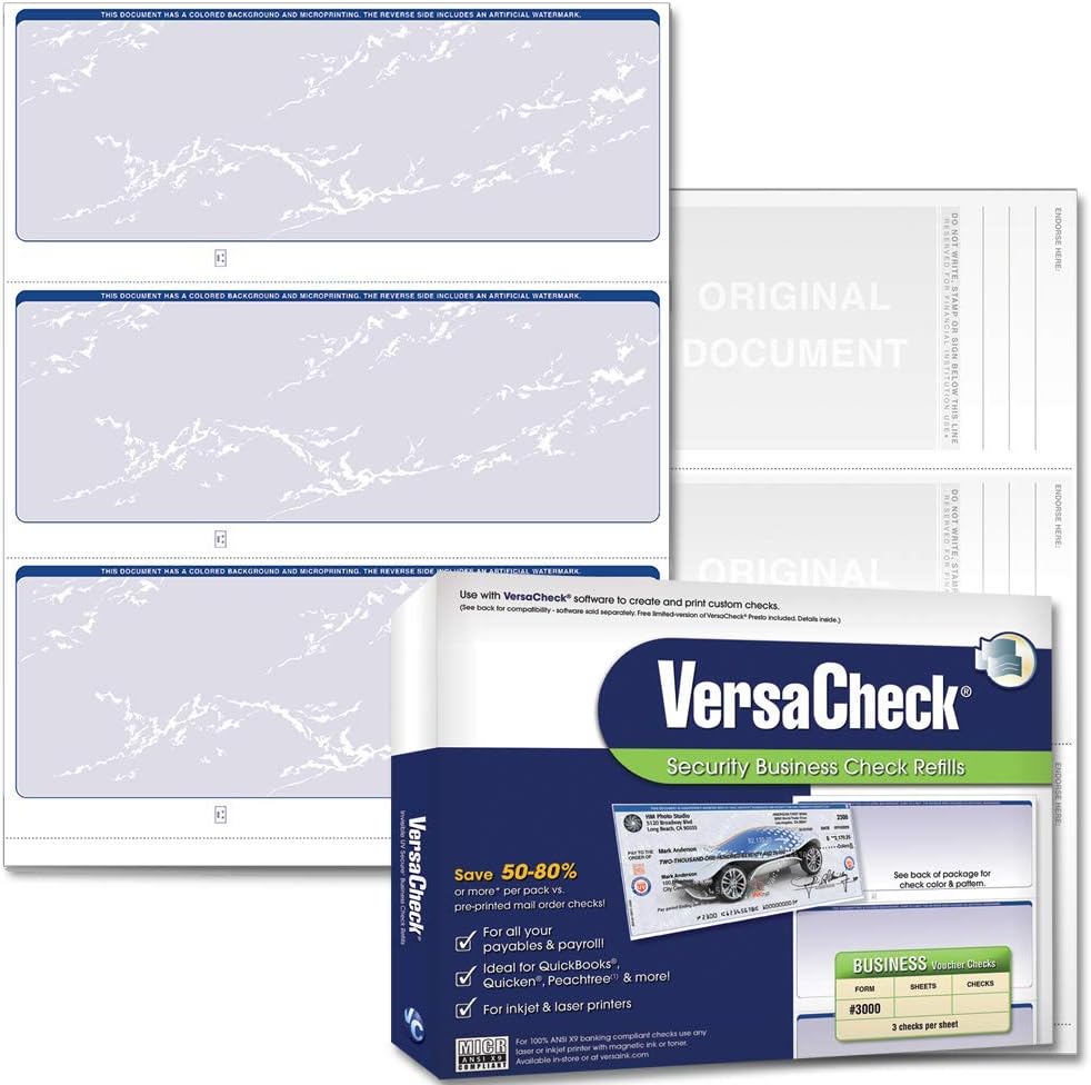 1500 Blank Business Checks Green Prestige 500 Sheets Form #3000 3 Per Sheet Pack of 2 O32585
